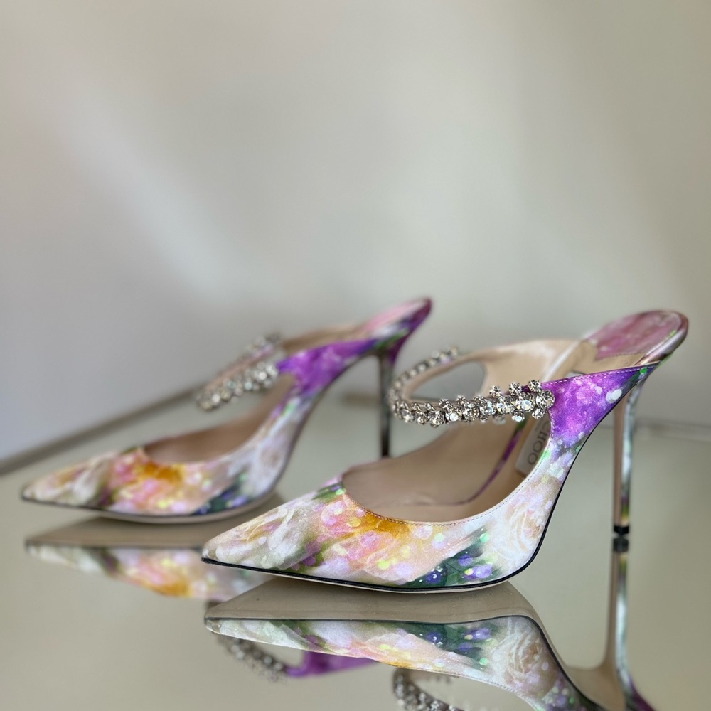 Like new Jimmy Choo Bing 100mm Multi-Color Satin Mules 39 $1,095 - Picture 5 of 11